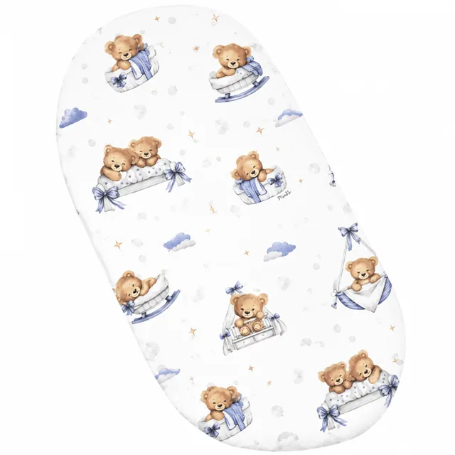 Baby Nellys Prostěradlo do kočárku, koše, bavlna, Medvídci - modří