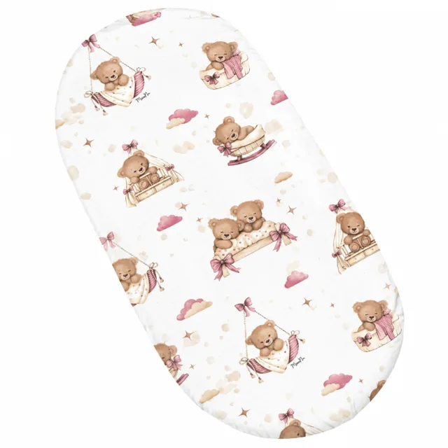Baby Nellys Prostěradlo do kočárku, koše, bavlna, Medvídci - růžoví