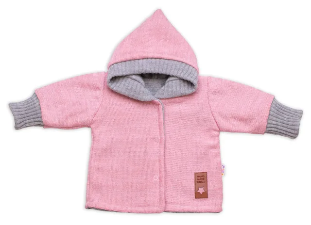 Baby Nellys Rostoucí oboustranný svetřík s kapucí Hand Made, růžová-šedá, vel. 80/86