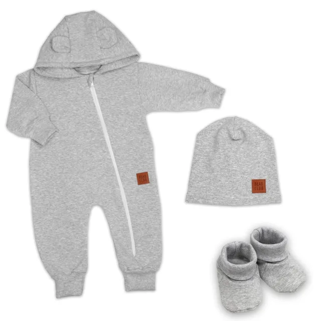 Baby Nellys Rostoucí overal pro miminko, čepice, botky, 3D, Nature - šedý melír, 68/74