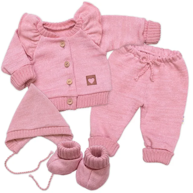 Baby Nellys Rostoucí pletená sada 4D Girl s volánkem Love, růžová, vel. 68/74