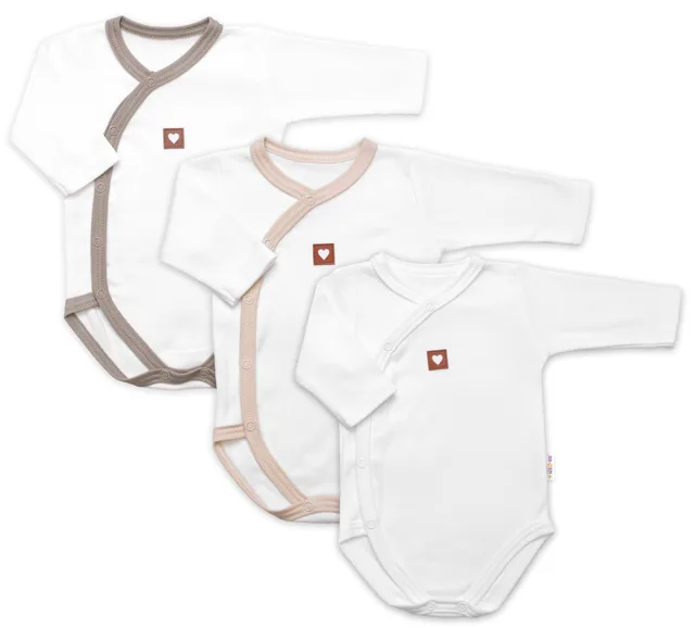 Baby Nellys Rostoucí výhodná sada, 3x Body zap. bokem Nature - béžová/taupe/bílá, vel. 56/62