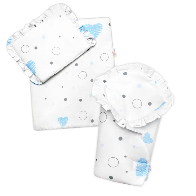 Baby Nellys Sada pro panenku, zavinovačka, peřinka a polštářek, I love boy