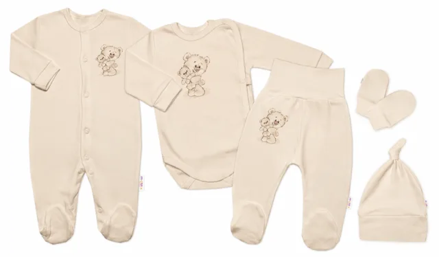 Baby Nellys Soupravička do porodnice pro miminko, 5D, Little Teddy, béžová, vel. 56