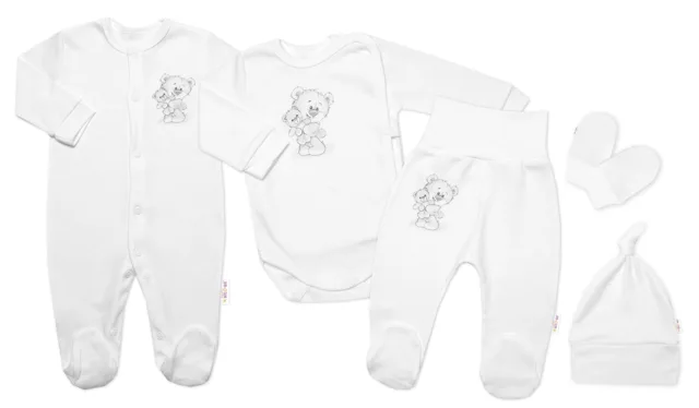 Baby Nellys Soupravička do porodnice pro miminko, 5D, Little Teddy, bílá, vel. 56