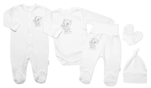 Baby Nellys Soupravička pro miminko, 5D, Little Teddy, bílá, vel. 62
