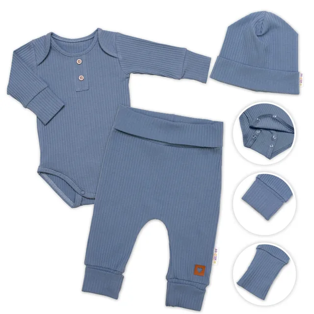 Baby Nellys Žebrovaná rostoucí souprava 3D, Baby Boy - jeans