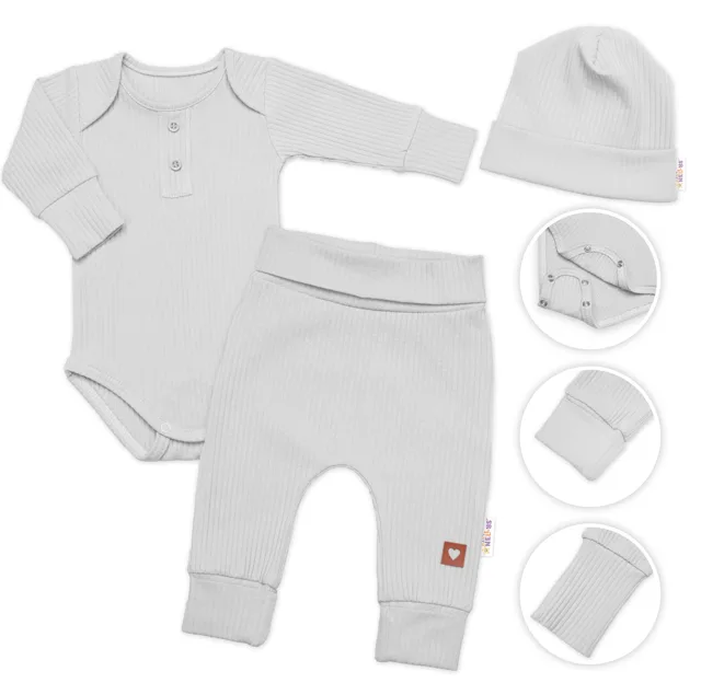 Baby Nellys Žebrovaná rostoucí souprava 3D, Baby Boy - šedá, vel. 68/74