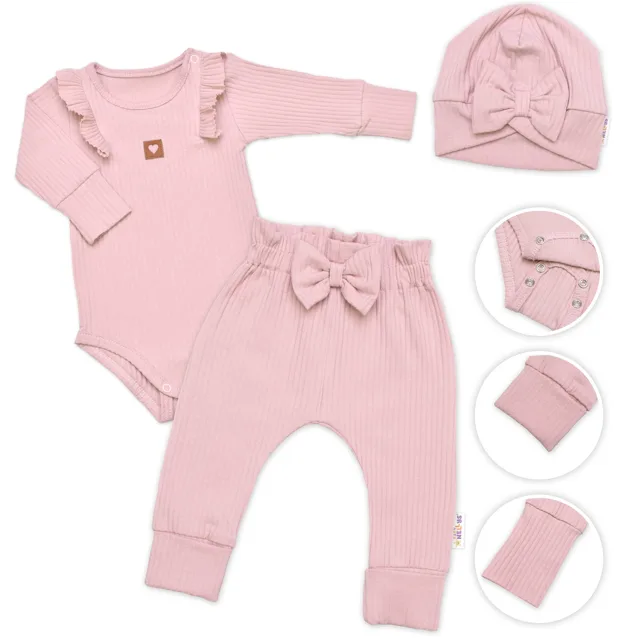 Baby Nellys Žebrovaná rostoucí souprava 3D, Baby Girl - pudrově růžová, vel. 68/74