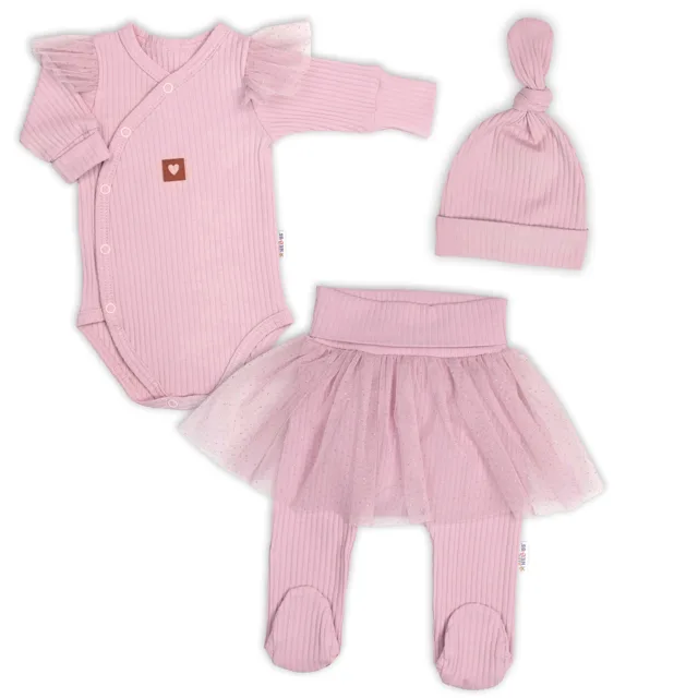 Baby Nellys Žebrovaná rostoucí souprava 3D Lux, Sweet Angel - pudrově růžová, 56/62