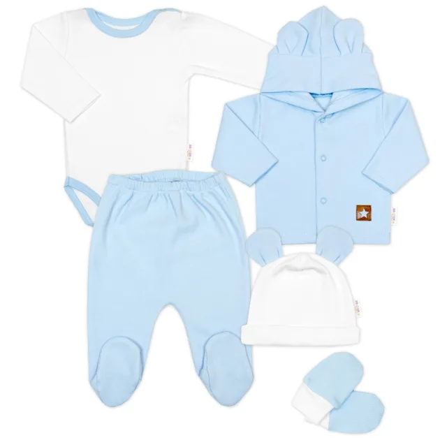 Baby Nellys Žebrovaná sada, Star, body, polodup., kabátek, čepička - modrá/bílá, 68