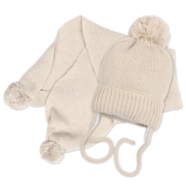 Baby Nellys Zimní čepička s šálou - NATURE, 0-6m - béžová