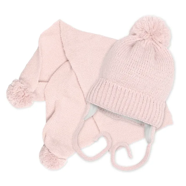 Baby Nellys Zimní čepička s šálou - NATURE, 0-6m - pudrově růžová