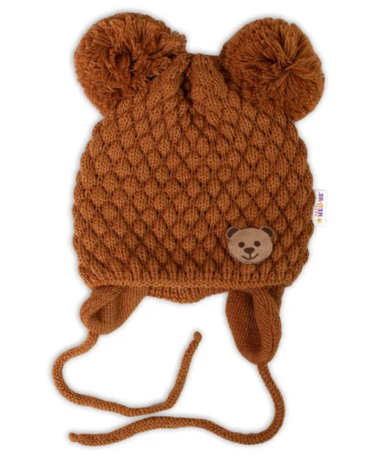 Baby Nellys Zimní pletená čepice Teddy Bear, hnědá, 68/80