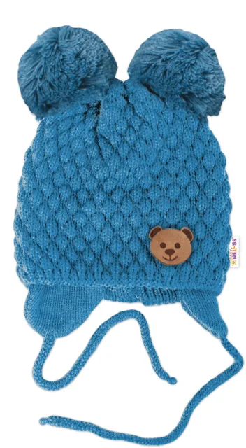 Baby Nellys Zimní pletená čepice Teddy Bear, modrá