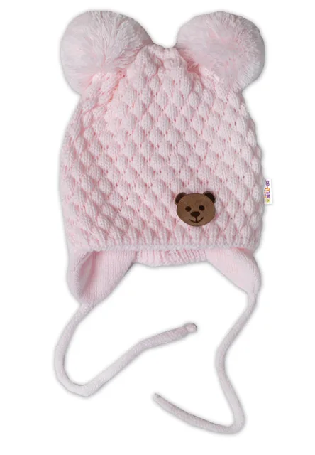 Baby Nellys Zimní pletená čepice Teddy Bear, růžová
