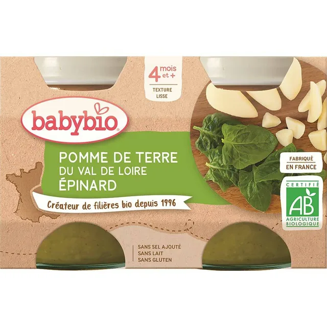 BABYBIO Brambory se špenátem 2x130 g