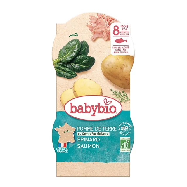 Babybio Brambory se špenátem, lososem a rýží 2x200 g