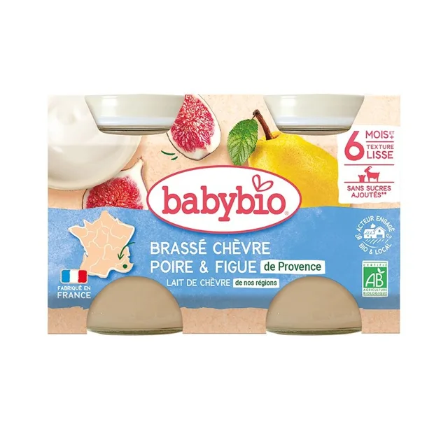 Babybio Brassé Svačinka z kozího mléka hruška a fíky 2x130 g