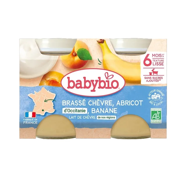 Babybio Brassé Svačinka z kozího mléka meruňka a banán 2x130 g