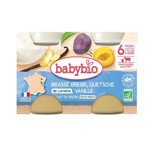 Babybio Brassé Svačinka z ovčího mléka, mirabelek a vanilky 2x130 g