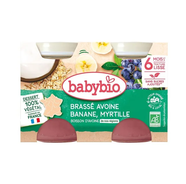 Babybio Brassé Svačinka z ovesného mléka s banánem a borůvkami 2x130 g