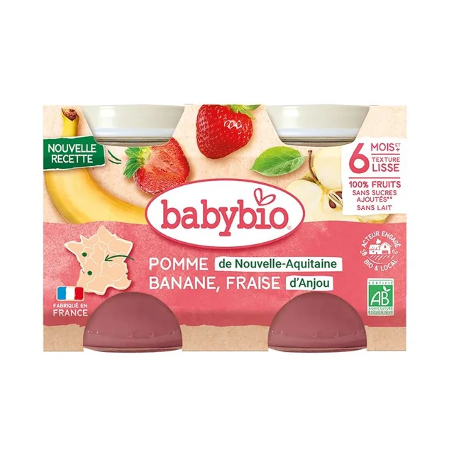 Babybio Jablko, banán a jahody 2x130 g