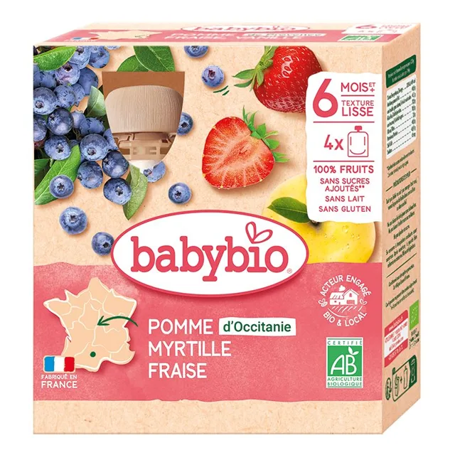 Babybio Jablko, borůvky a jahody kapsička 4x90 g