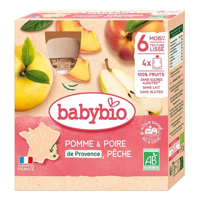 Babybio Jablko, hruška a broskev kapsička 4x90 g