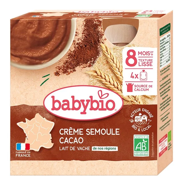 Babybio Mléčná krupicová svačinka s kakaem 4x85 g
