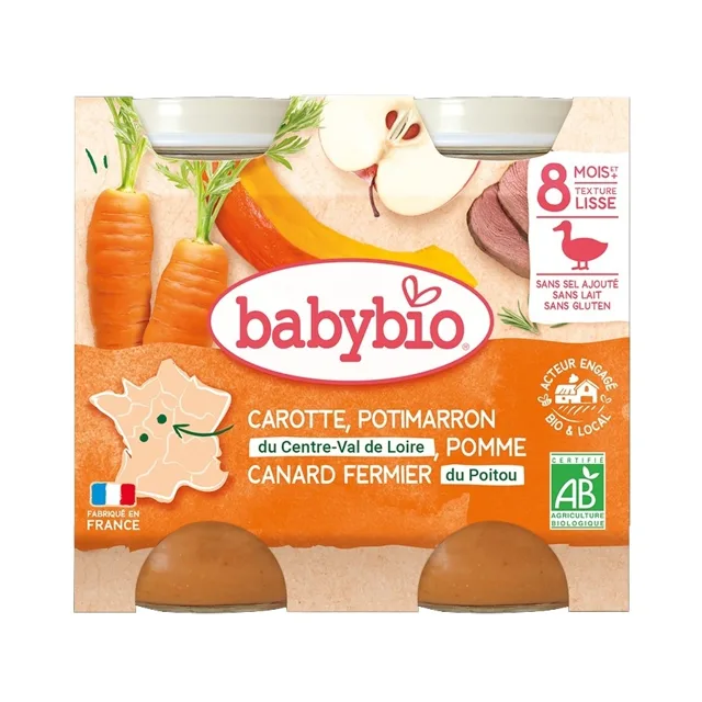 Babybio Mrkev, dýně a jablka s kachním masem 2x200 g