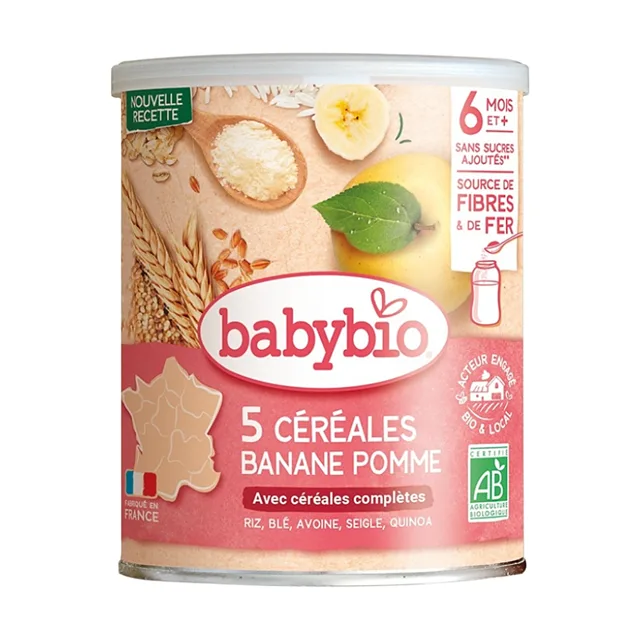 BABYBIO Nemléčná 5zrnná obilná kaše immunité s banánem a jablkem 220 g