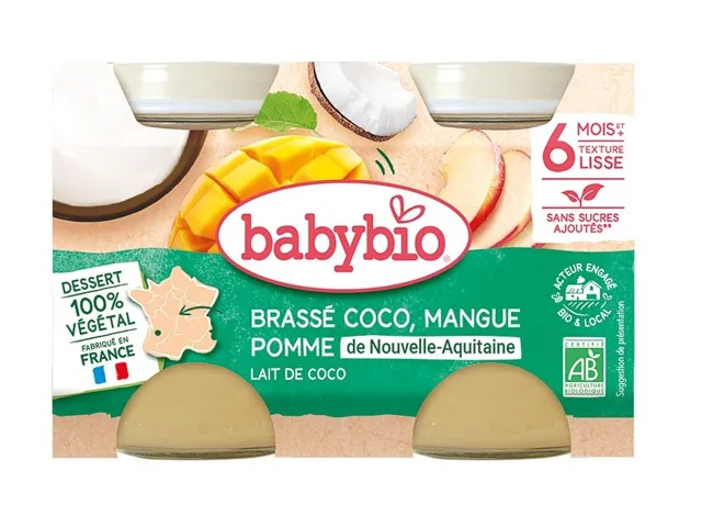 Babybio Svačinka z kokosového mléka s mangem a jablkem 2x130 g