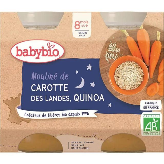 BABYBIO Večerní menu Mrkvové mouliné a quinoa 2x200 g