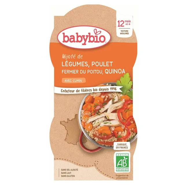BABYBIO Zelenina s kuřecím masem a quinoa 2x200 g