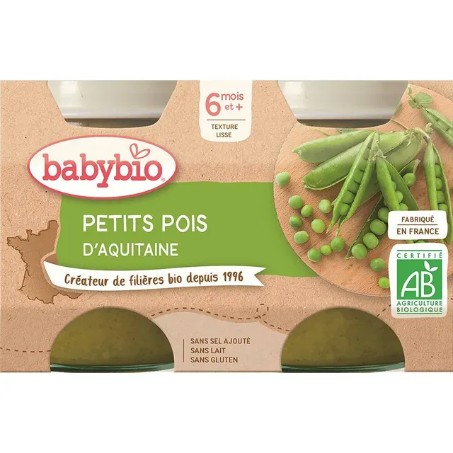 BABYBIO Zeleninový příkrm s hráškem 2 x 130 g