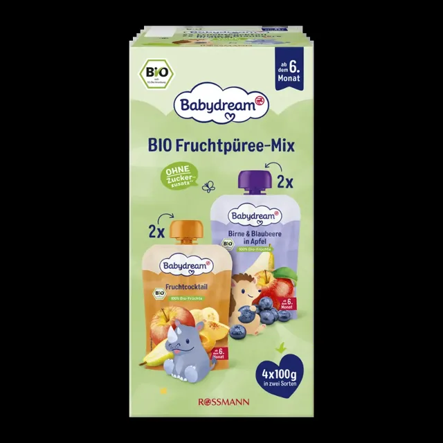 Babydream BIO ovocné kapsičky Ovocný koktejl + jablko, hruška a borůvka 400 g