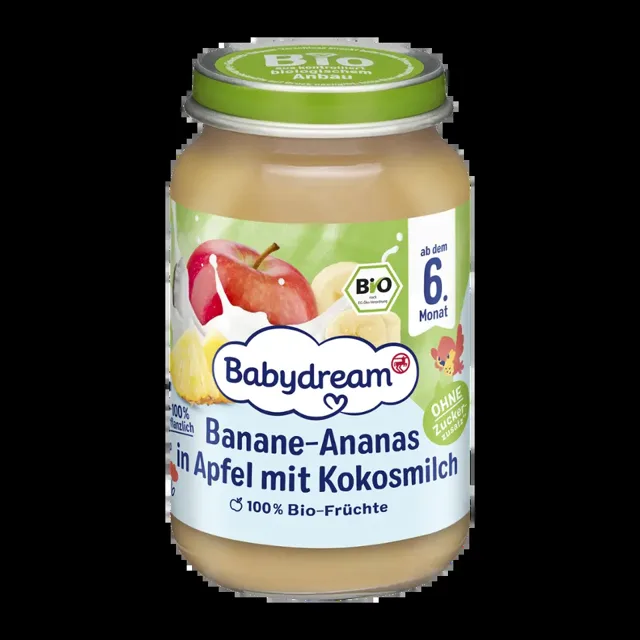 Babydream BIO ovocné pyré ananas, banán a kokosové mléko 190 g