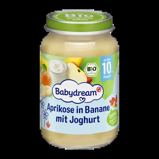 Babydream BIO ovocné pyré banán a meruňka s jogurtem 190 g