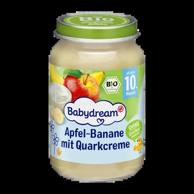 Babydream BIO ovocné pyré jablko a banán s tvarohem 190 g