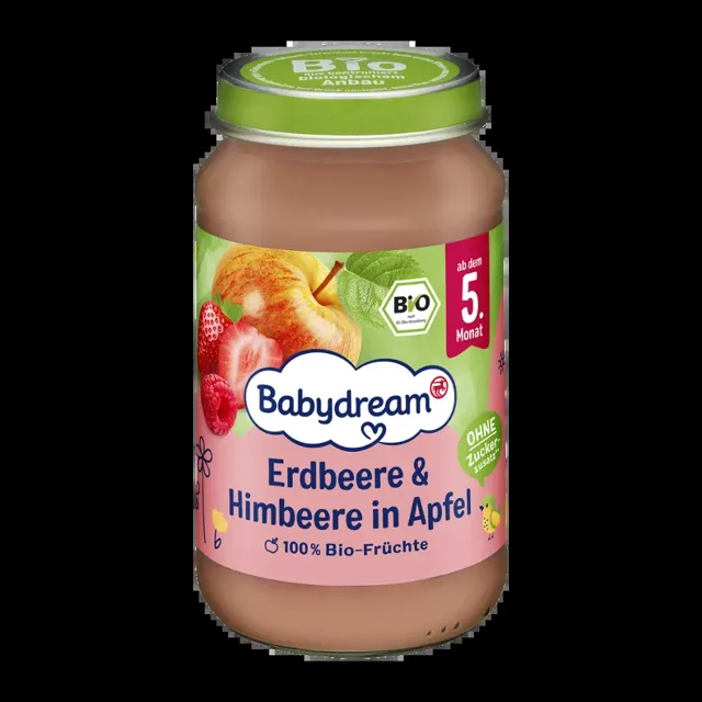 Babydream BIO ovocné pyré jahoda, malina a jablko 190 g