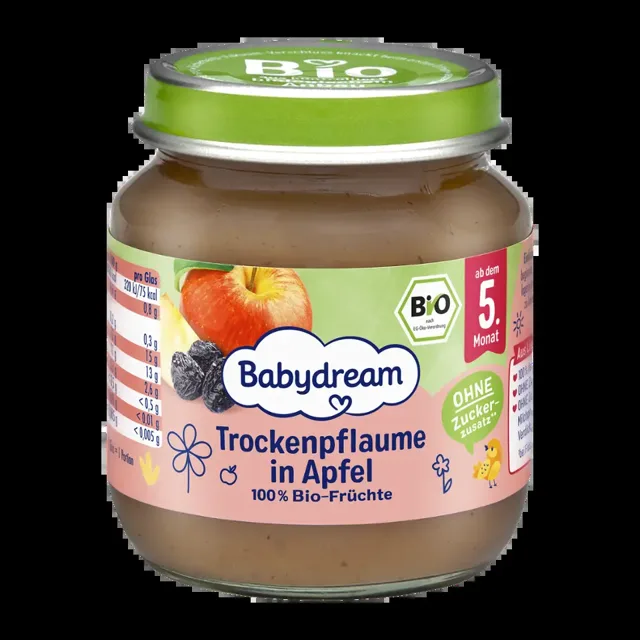 Babydream BIO Ovocný příkrm jablka a sušené švestky 125 g