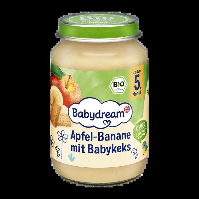 Babydream BIO ovocný příkrm jablko, banán a keksy 190 g