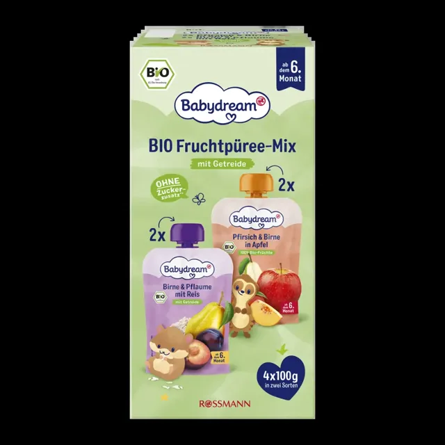Babydream BIO ovocný příkrm Jablko, hruška a broskev 4x 100 g 400 g