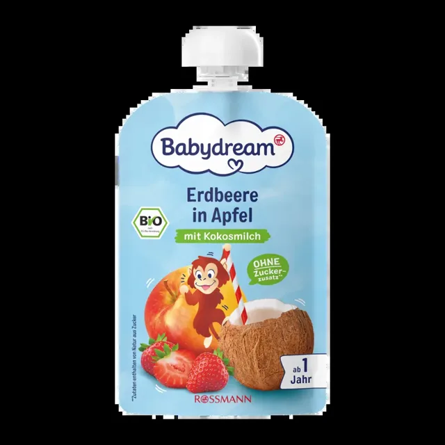 Babydream BIO ovocný příkrm jablko, jahoda a kokosové mléko 100 g