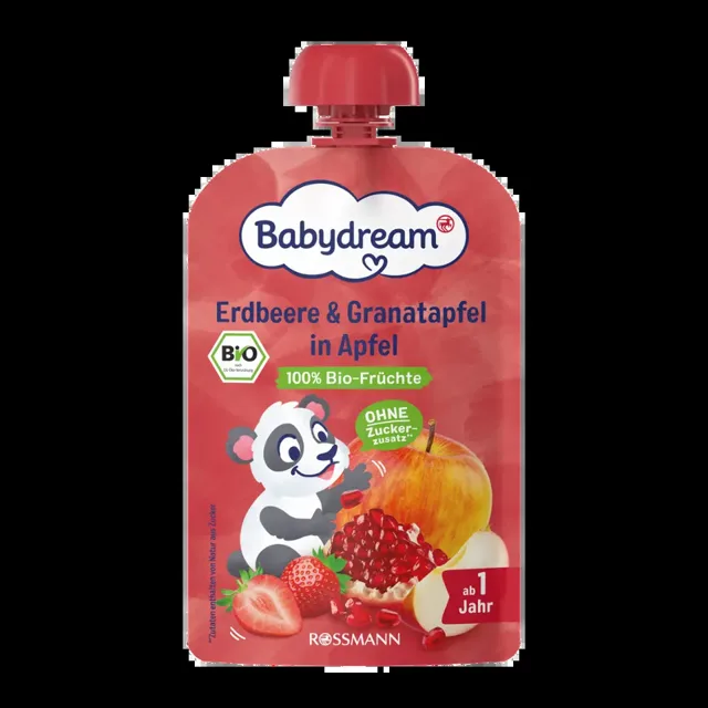 Babydream BIO ovocný příkrm jahody, granátové jablko a jablko 100 g