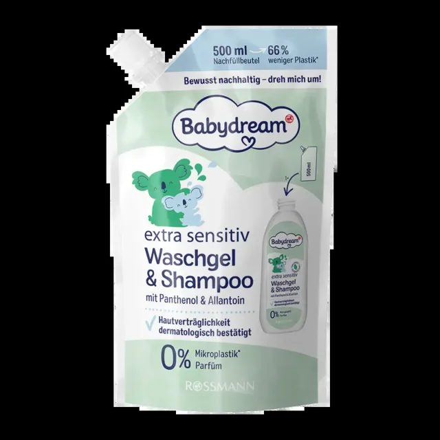 Babydream Mycí gel a šampon Extra Sensitiv náhradní náplň 500 ml