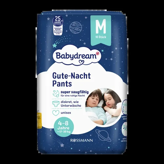 Babydream Noční plenkové kalhotky Premium, 17–30 kg, vel. M 10 ks