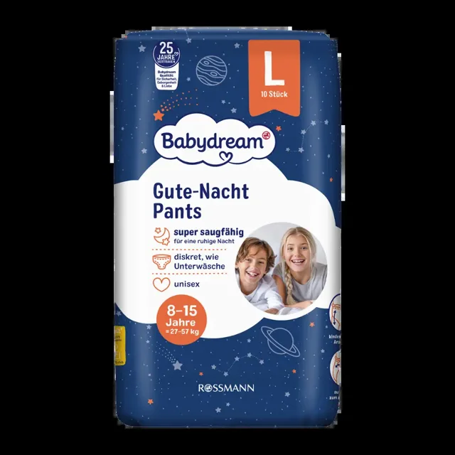 Babydream Noční plenkové kalhotky Premium, 27–57 kg, vel. L 10 ks