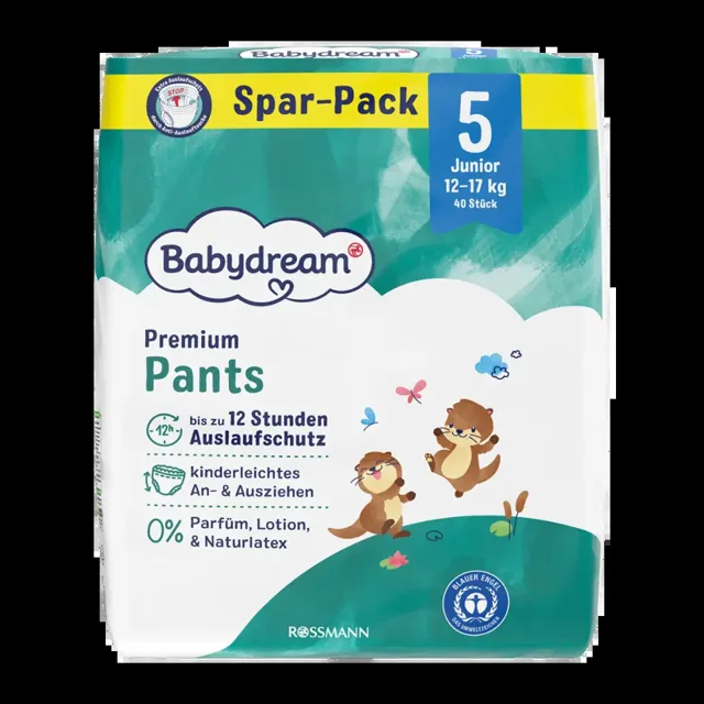 Babydream Plenkové kalhotky Premium Junior, 12–17 kg, vel. 5, Jumbo-Pack 40 ks 40 ks